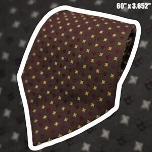 Battistoni Cucito a Mano Silk Tie Brown Red Yellow Geometric Medallion Italy 60"